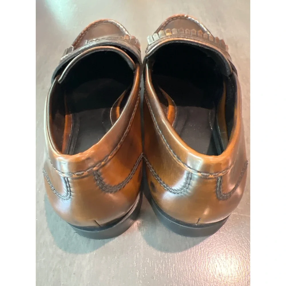 Zara Brown Kiltie Fringe Penny Loafers Women Size 41 (10)Burnished Slip On Shoes